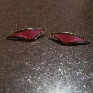 1980's vintage DURI mauve earrings, long fan like enamel pieces earrings